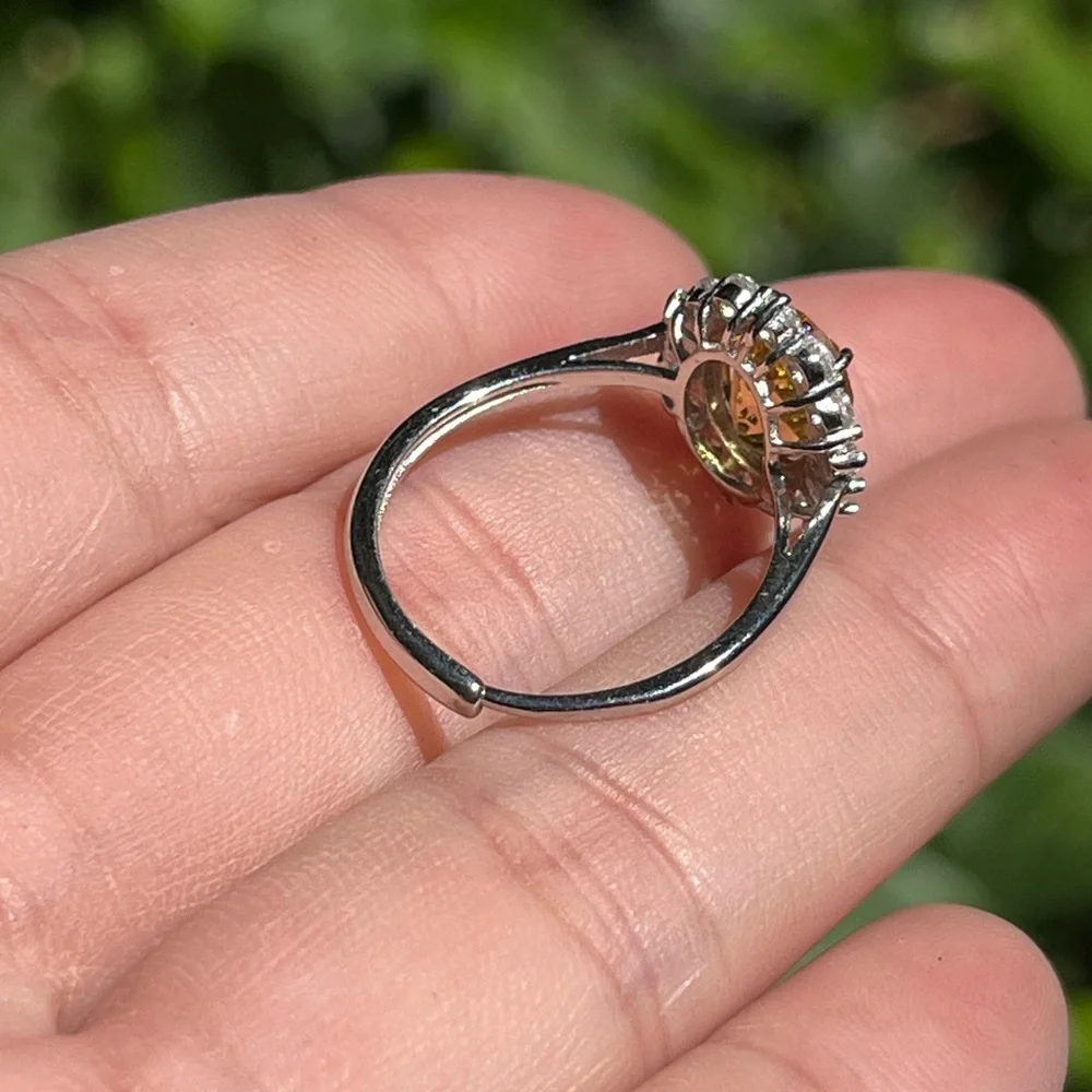 Sterling silver adjustable citrine‎ zirconia ring